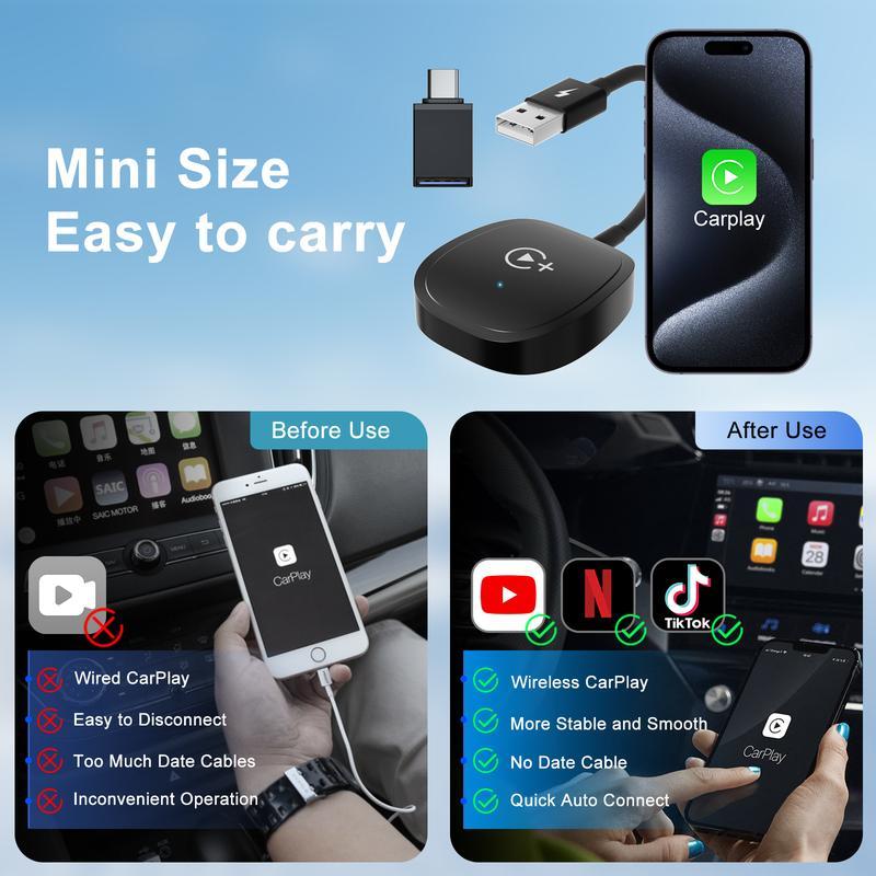 Product Introduction of Wireless Video Carplay/Android Auto Dongle Converts factory wired carplay to wireless CarPlay dongle 2.0 (Video Sokongan) Penyesuai Palam dan Main Ditingkatkan 2025, Mudah Digunakan Talian TikTok YouTube Netflix Terbina dalam. 25