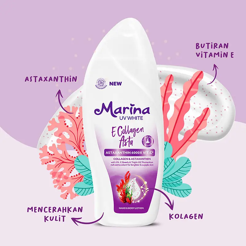 Marina UV White Hand And Body Lotion Nourish and Bright / Healty & Glow / Hydra Bright / E Collagen Asta 185 ml - Losion Badan 185ml 5