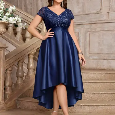 Midi Dress Navy Blue Dress For Wedding Guest Plus Size Pinup
