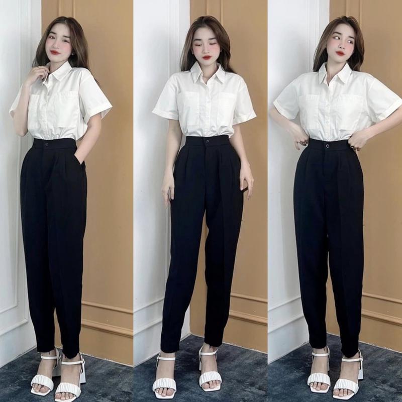 Quần Baggy Đen Nữ Lưng Cao Dáng Dài Đi Học Màu Xanh Đen Vải Mềm Ống Đứng Quần Tây Baggy Nữ Cạp Cao Bigsize Công Sở Làm Ong Women Pants Kem 0