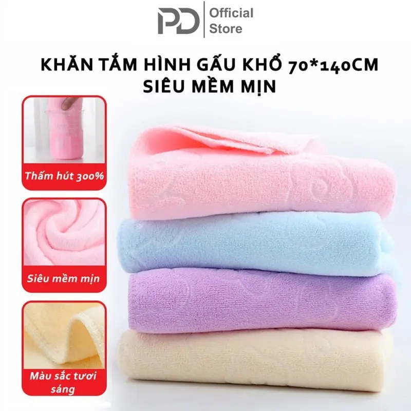 Khăn Tắm Xuất Nhật Hình Gấu Khổ Rộng Siêu Mềm Mịn( 70*140cm) Nhà Tắm Cotton 0