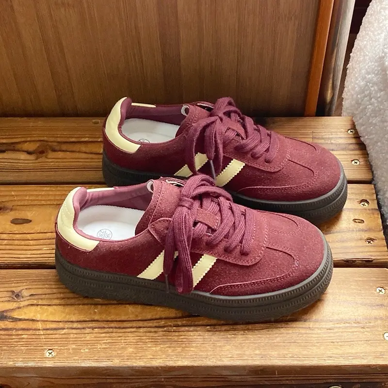 [A9848- Chuẩn size] Bản Vip Giày Thể Thao Nữ Samb 2 Vạch Form Hàn Màu Đỏ Đô Đế Tăng Chiều Cao 4cm