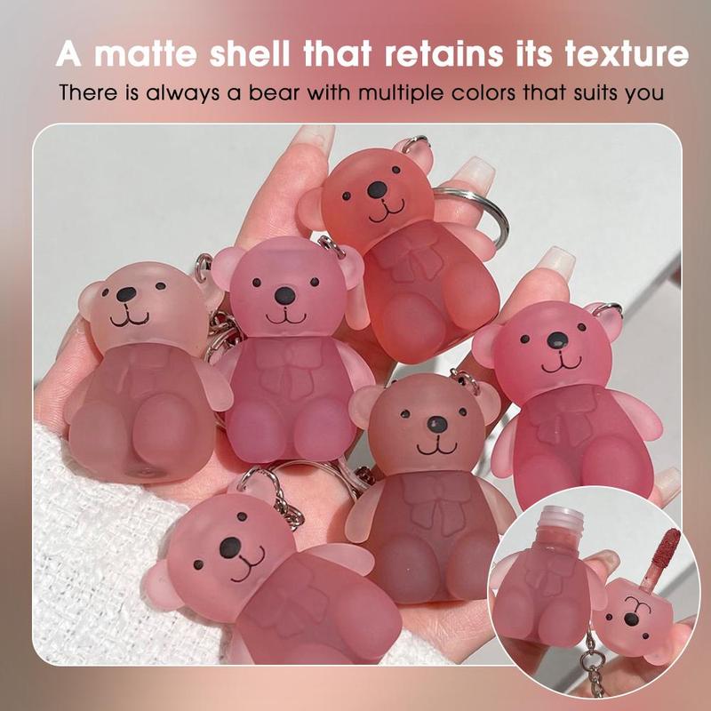 Cute Cartoon Bear Keychain Design Lipstick, Matte Lip Mud, Long Lasting Easy Coloring Lip Stick for Girls & Women Makeup 3
