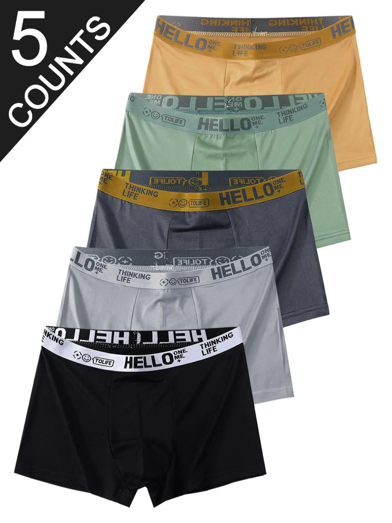 Men's Solid Color Letter Tape Boxer Brief, Comfortable Breathable Quick Drying Underwear for Daily Wear, Casual Men's Underwear for All Seasons