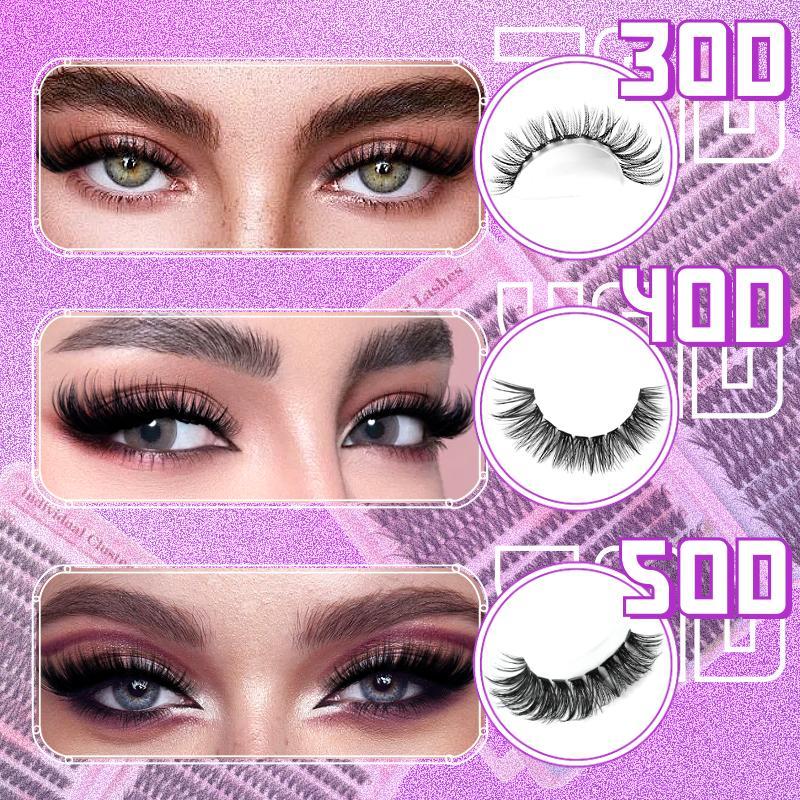 Product Introduction of Mixed Length Individual False Eyelashes with Eyelash Glue & Tweezers, 1 Set Natural Look Eyelash Extensions, Self Grafting Eyelash Clusters  for Women Makeup 4