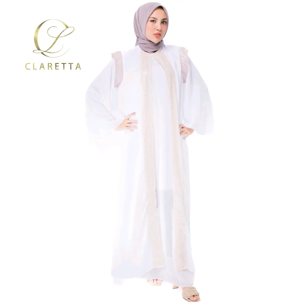 Gamis Wanita Ameena Putih Lis Gold