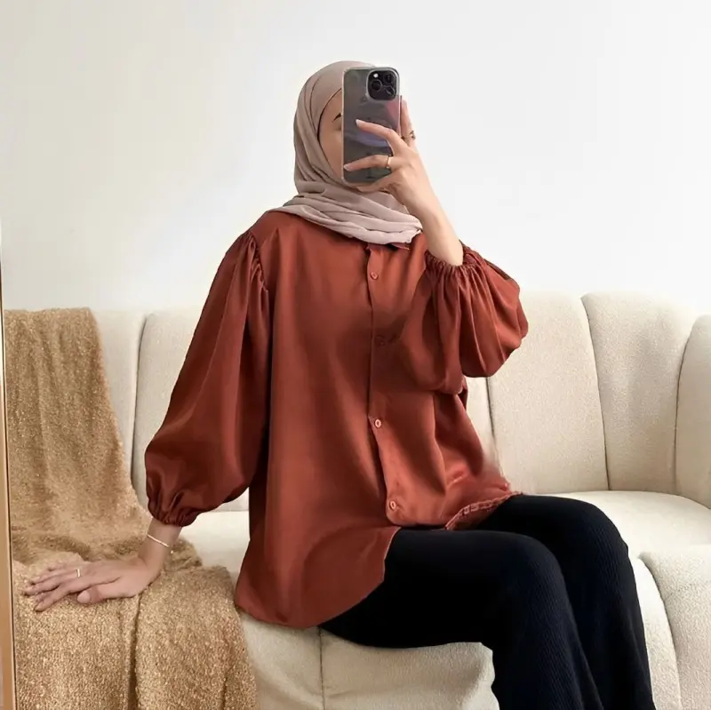 Zea Puffy Blouse Shakila Atasan Wanita Kekinian Termurah Terbaru Terlaris 2023 Full Kancing Busui Baju Muslim Panjang Oversize
