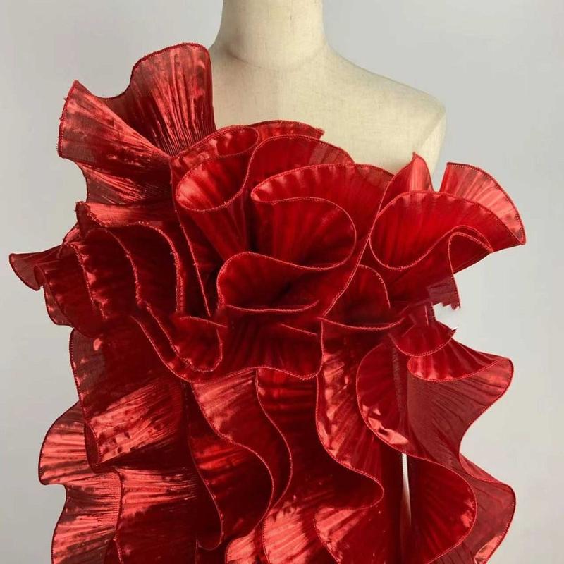 Product Introduction of New Metallic Lustrous Big Wave Lace Fabric 15cm Wide Fashion Pleat Mesh Organza 1 Yard DIY Styling Sewing Pleated Ruffle Lace Fabric 16