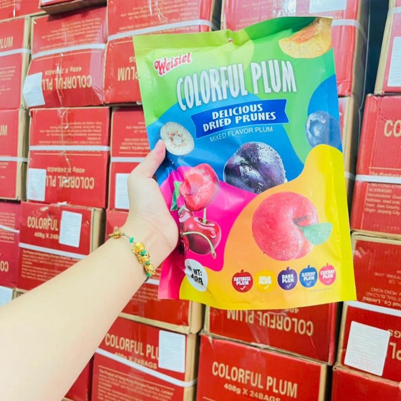 Combo  20 tÚI ÔMAI MIX 5 VỊ 408gr x20  gói ￼[GÓI MIX 5 VỊ] Ô Mai Mix Colorful Plum 408gr  (Vị ô mai mận đen, vàng, đỏ/ việt quất/ cherry/ mơ) - Ô mai xí muội mix Ăn Vặt omai ximuoi
