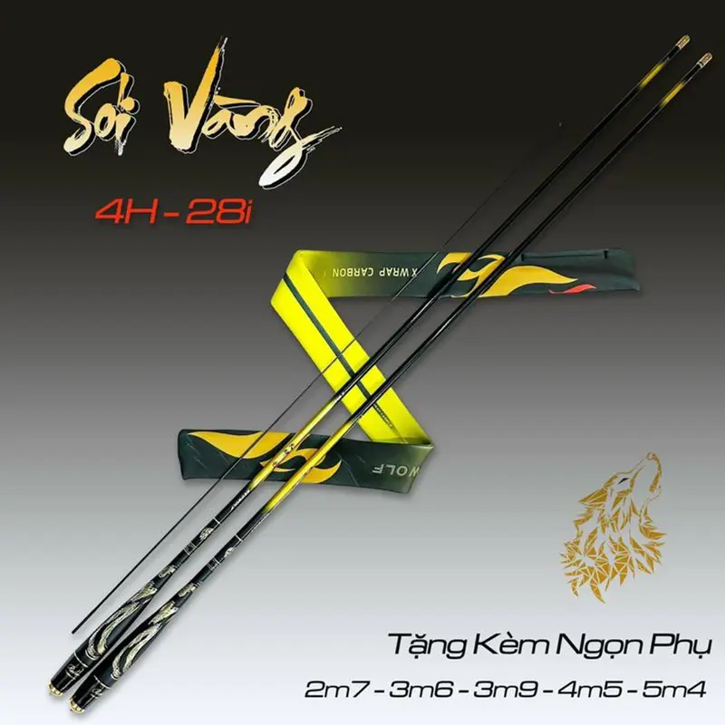Cần câu tay sói vàng 4H 28i kèm túi vải ngọn trục phao luoi Đi Câu Bắt Cá Fishing Câu Cá Carbon 3