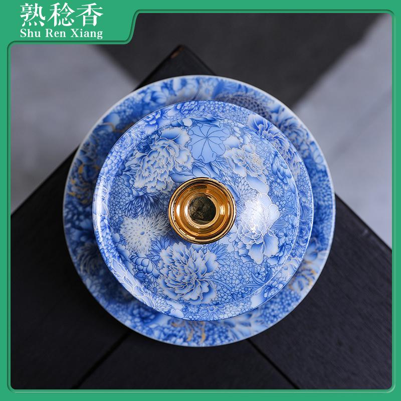 Bát Nắp Ba Tài Năng Rồng Bạc Véo, Bộ Ấm Trà Kung Fu Bằng Gốm Ngọc Thạc Mỡ Cừu Cao Cấp Xoay Và Di Chuyển, Bát Trà, Màu Xanh Dương Và Trắng, Sử Dụng Trong Gia Đình, Tỷ Lệ Đánh Giá Tích Cực 97% 5