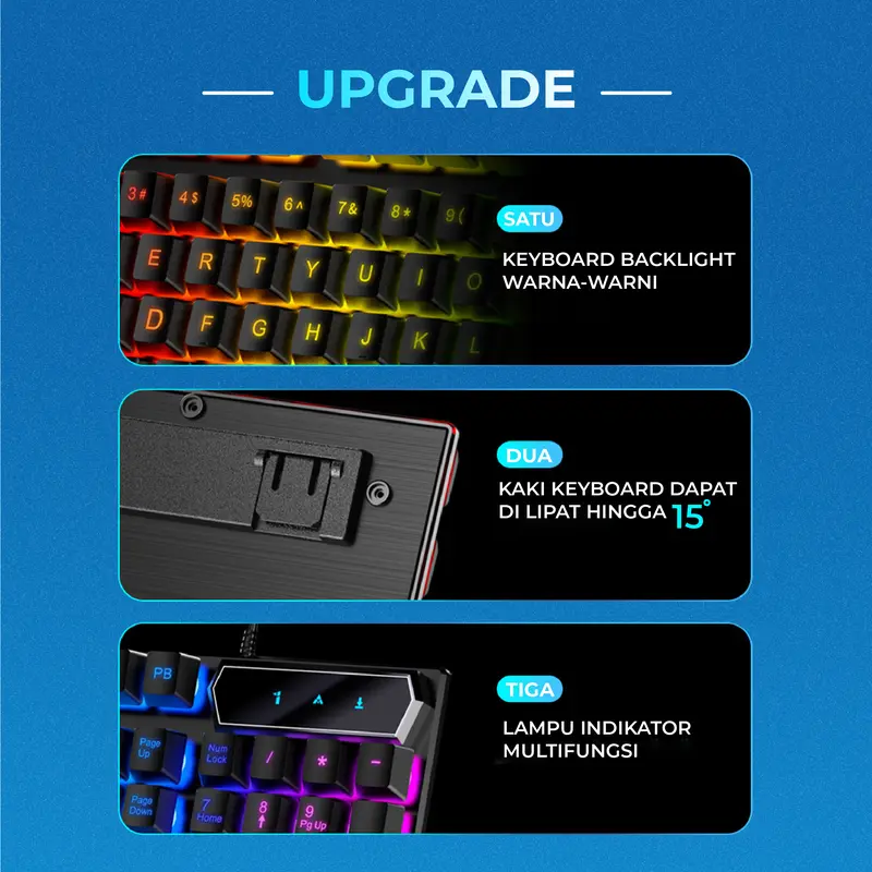 JERTECH Keyboard Computer Gaming Kabel Usb K348 Full LED Backlight Mouse 5