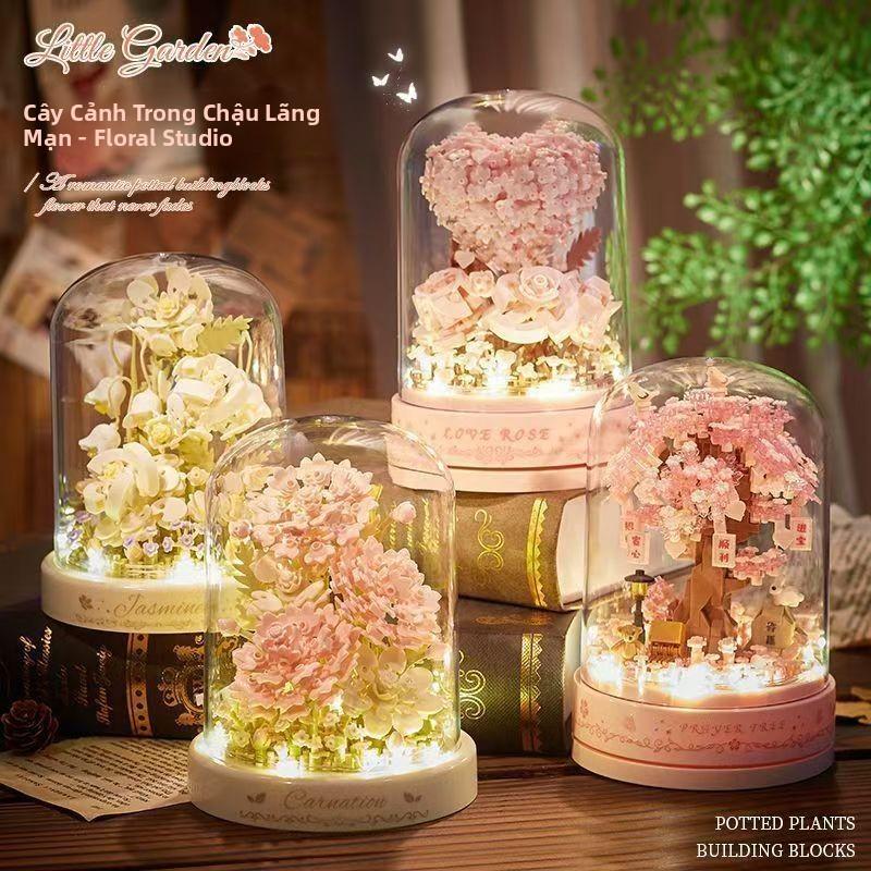 Bộ xếp hình hoa nhài, cây hoa vĩnh cửu trong chậu, đồ trang trí phòng khách lắp ráp, các mảnh ghép nhỏ, phiên bản dành cho người lớn, quà sinh nhật cho bé gái Quà tặng mùa tốt nghiệp