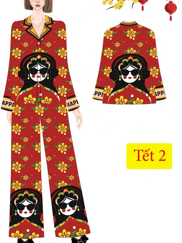 [40-70kg] Đồ bộ pijama tết 2025 ất tỵ mới nhất vải lụa ánh kim mềm mát 5