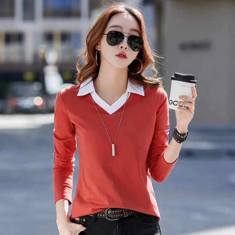 Áo Thun Nữ Dài Tay, Kiểu Ve Áo, Phong Cách Thường Ngày Lớp Cơ Sở, Co Giãn Mỏng, Áo Polo, Hàng Mới Về, Thích Hợp Cho Quần Áo Nữ