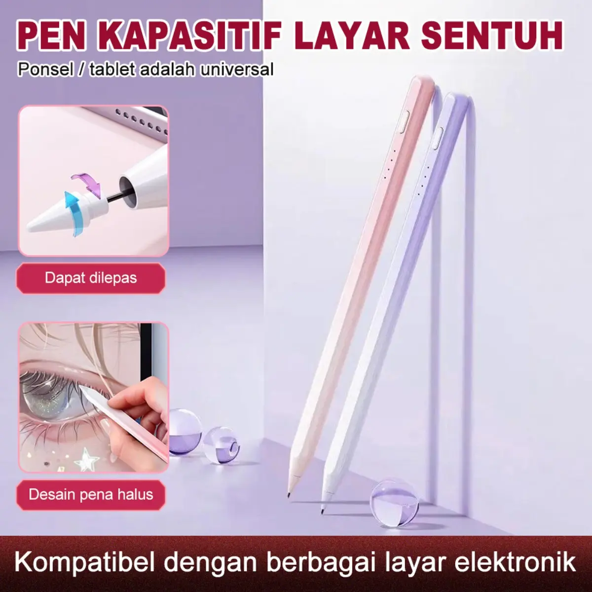 Stylus Pencil Upgrade Gradasi Warna untuk HP dan Tablet Universal Fitur Magnet Cepat Pengisian Type-C Pengisian Kilat Pengurangan Kebisingan Sentuhan Cepat Hidup/Mati Indikator Daya 4 Lampu Presisi Tinggi Sensitif Tanpa Putus Sentuhan Cocok untuk Menulis