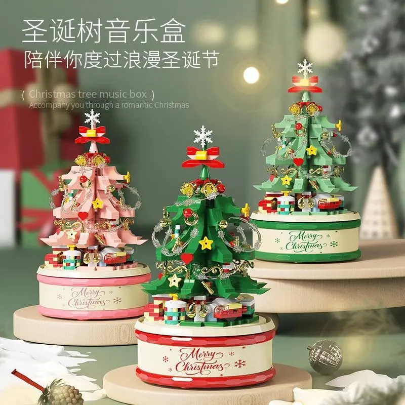 Hộp Nhạc Xoay, Chủ Đề Cây Thông Noel Tưởng Tượng, Khối Xây Dựng Đồ Trang Trí Để Bàn, Bộ Ghép Hình Lắp Ráp, Thích Hợp Cho Nam Và Nữ, Quà Tặng Đồ Chơi Giáng Sinh