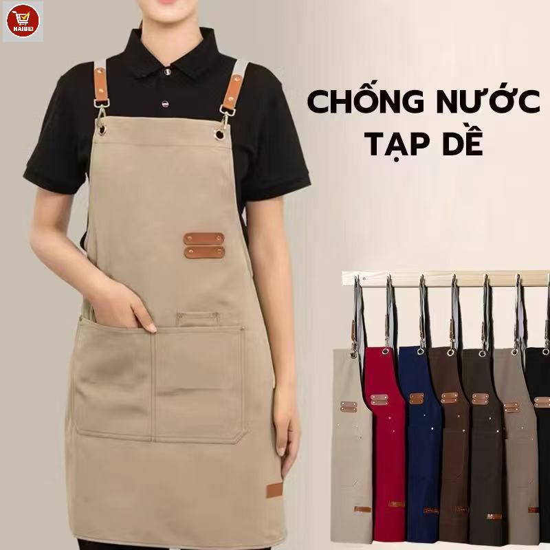 Tạp dề nhà bếp dày, tạp dề chống thấm nước và dầu, kiểu dây đeo vai có thể giặt được, tạp dề không tay có túi vải