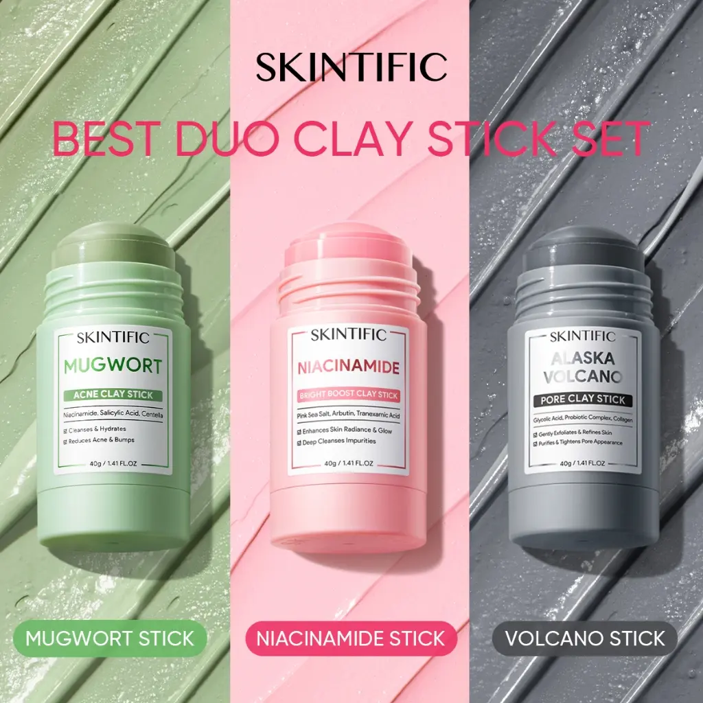 SKINTIFIC Clay Mask Stick kit - Mugwort Acne Facial Alaska Volcano Blackhead Remover Mud Mask Muka  Niacinamide Bright