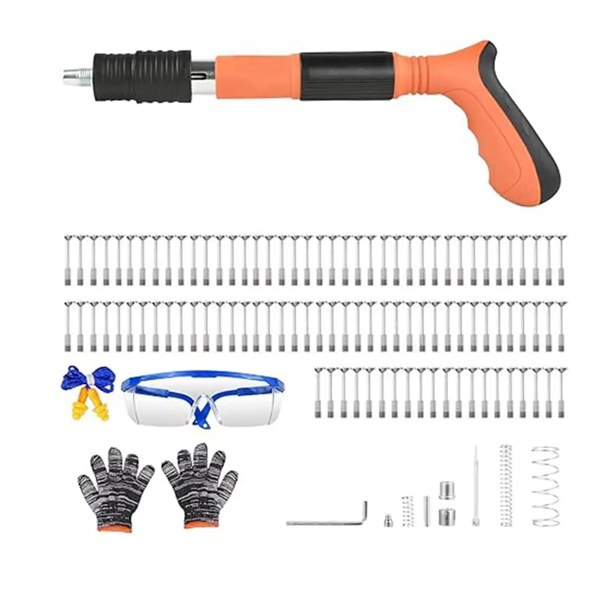 Portable Manual Nailer Tool, 1 Set Woodworking & Decoration Integrated Air Nailer Tool, 5 Gears Steel Nail Tool with 100 Nails, Nail Wall Fastening Tool, Hardware