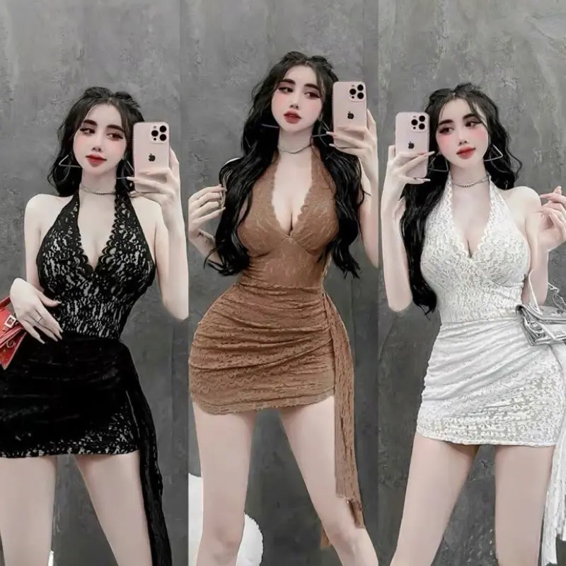 Đầm body ren cổ yếm phối tà nhún vạt dài sang chảnh đi tiệc Nữ Women