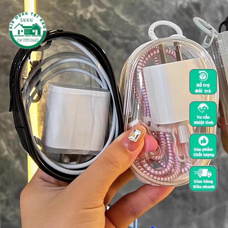 Túi tròn trong suốt đựng dây cáp sạc mang du lịch nhỏ nhẹ