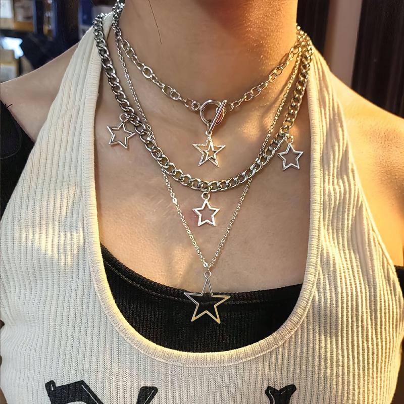 ชุดสร้อยคอชั้น 3 ชิ้น ดีไซน์สตาร์พังค์ Y2K ทำจากสแตนเลส เครื่องประดับที่มีเสน่ห์ เหมาะสำหรับสวมใส่ทุ