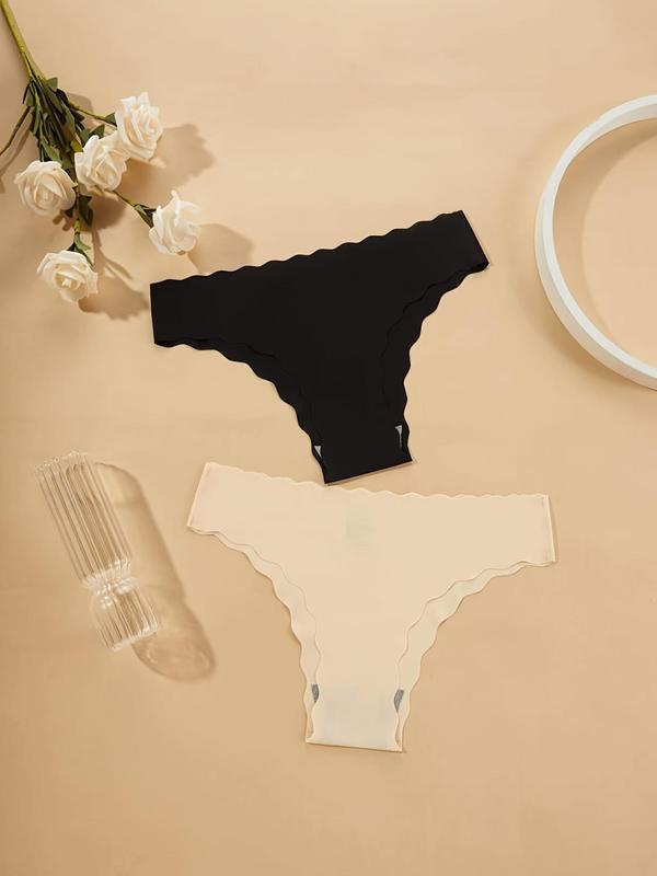 Women's 5pcs Solid Scallop Trim Panty, Soft Comfy Breathable Knicker for Daily Wear, Underwear for All Seasons 2