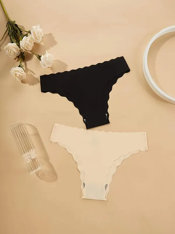 Women's 5pcs Solid Scallop Trim Panty, Soft Comfy Breathable Knicker for Daily Wear, Underwear for All Seasons 2