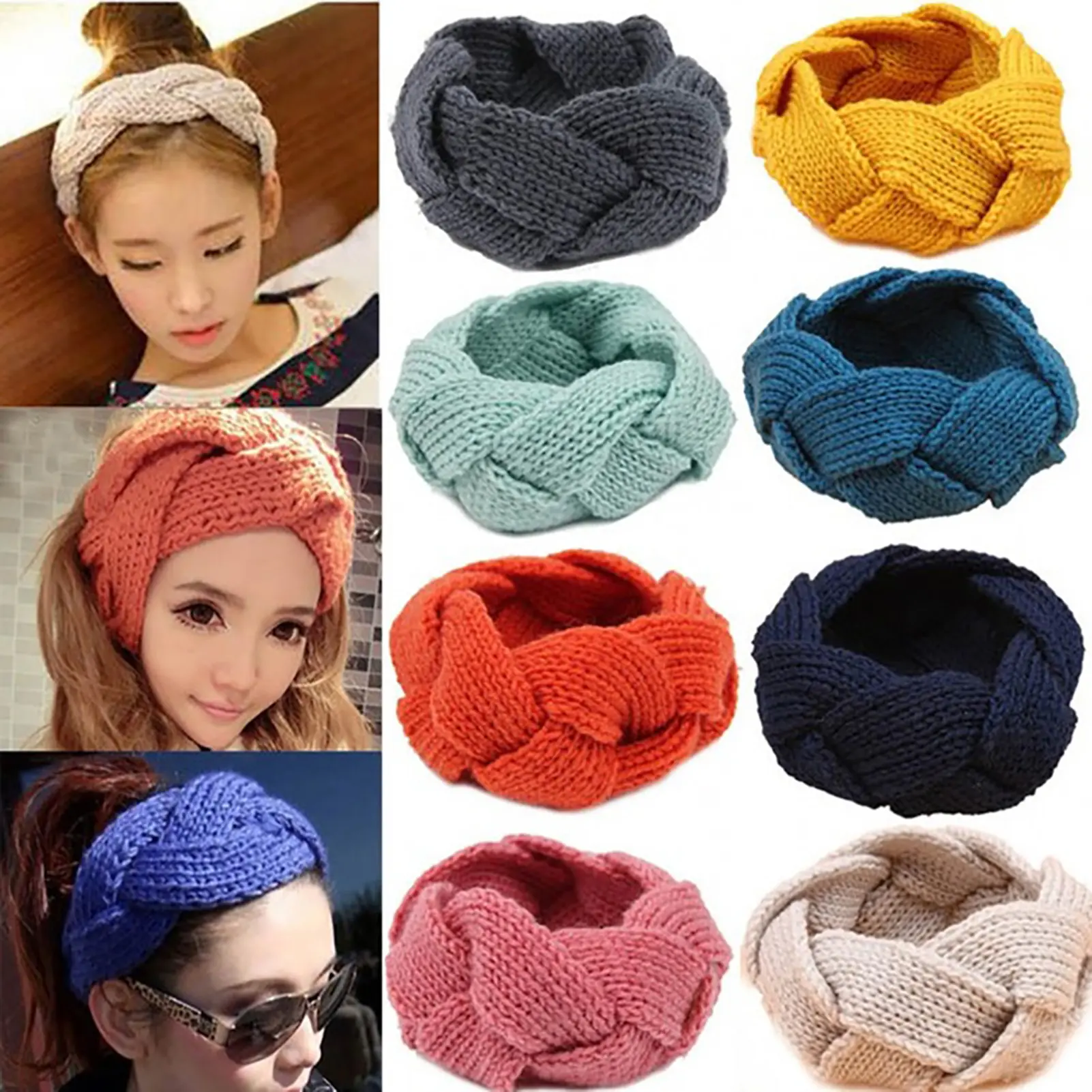 Băng Đô Giữ Ấm, Thiết Kế Xoắn, Sợi Len Dệt Kim, Khăn Quấn Đầu Đan Móc, Dành Cho Bé Gái, Thích Hợp Tập Gym
