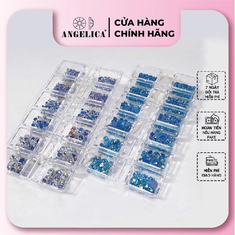 Khay 1200 viên Đá Luxury 16 Khía Cao Cấp Mix Size ANGELICA Đá Nail Cao Cấp LUX Sơn Gel Nữ đánail
