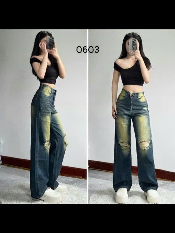 Quần jeans suông lưng cao màu mới phong cách Hàn Quốc , trẻ trung , năng Động , cá tính 2024 với quần ống rộng women. quần  bò miu 7