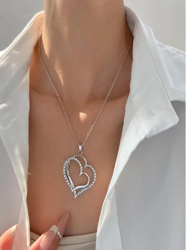 Women's Elegant Heart Design Pendant Necklace &   Earrings, Exquisite Trendy Jewelry Set, Fashionable Accessories for Daily & Party Decoration 3