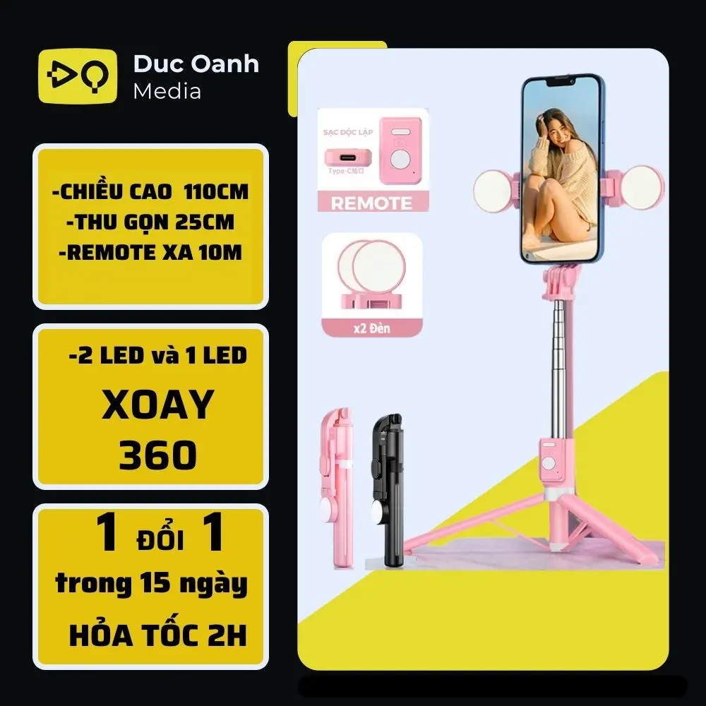 Gậy chụp ảnh có đèn led tripod 3 chân B-11s điều khiển từ xa để quay hình video selfie livestream