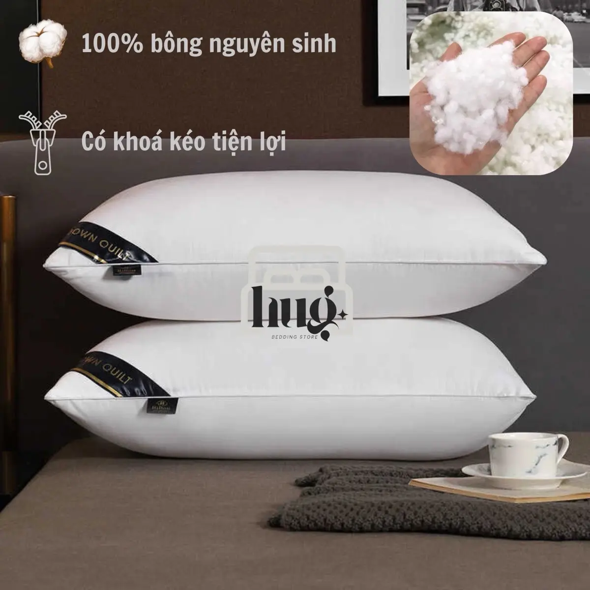 Ruột gối bông nguyên sinh 45x65cm Thoáng khí, diệt khuẩn, thấm hút tốt