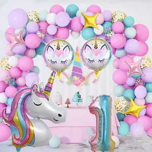 Set Balon Pelangi Unicorn Dekorasi Ulang Tahun Anak Perempuan Baby Shower Merah Muda Ungu Pesta Latex Balon Garland Dekor