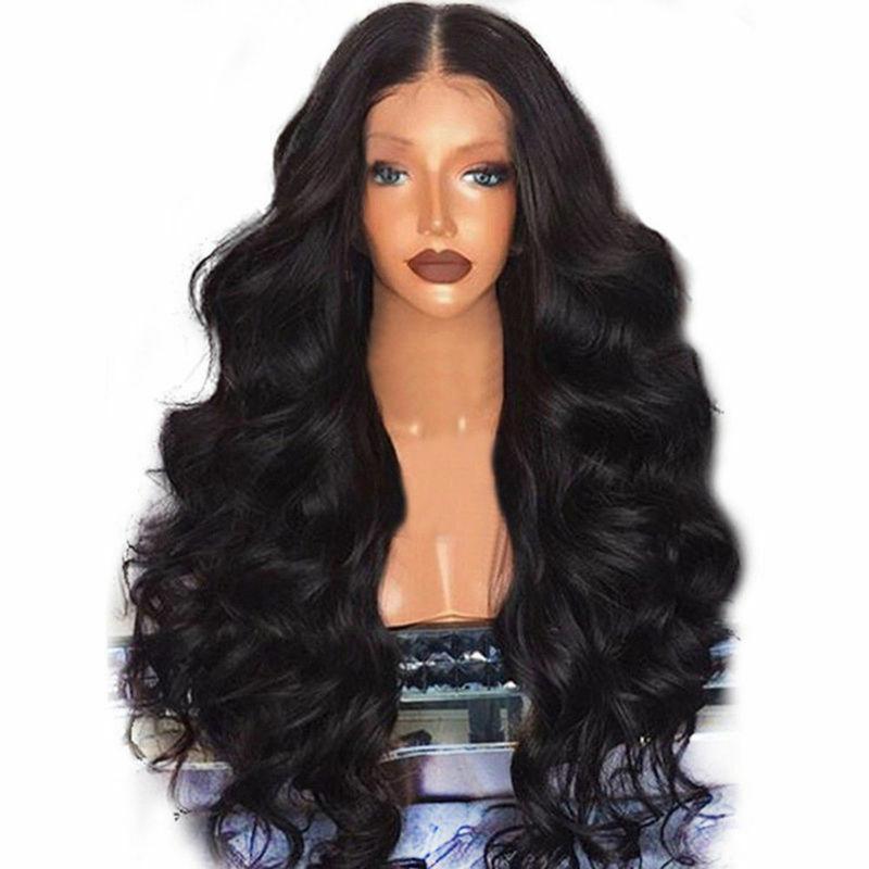 Women Full Mid-point Big Wavy Long Curly Hair Black Wig Fluffy 7