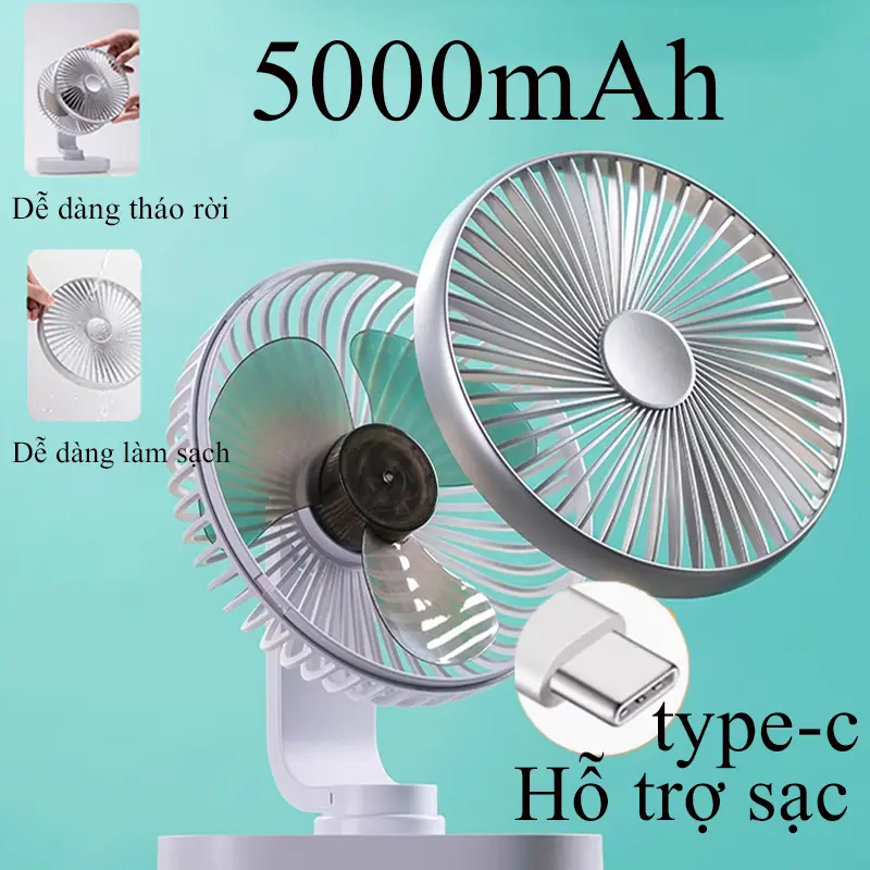 Quạt Điện Quạt Để Bàn Mini 15 Giờ Pin 5000mah Xoay 90 Độ 40db Quạt Xoay Tự Động - 4 Chế Độ Làm Mát Không Khí QuạT Fan 2