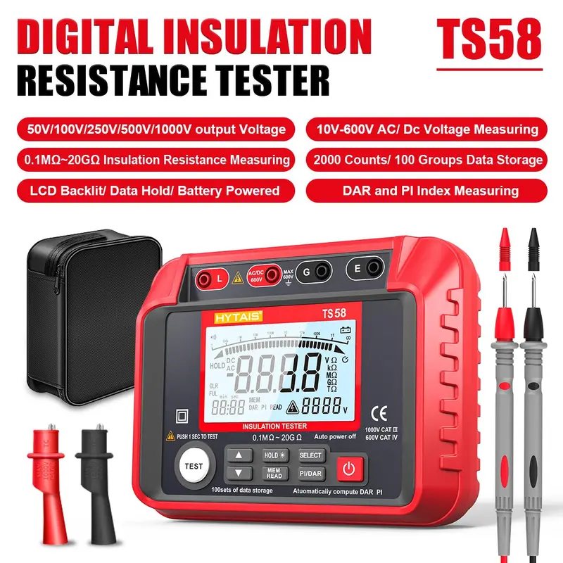 Digital Insulation Resistance Tester, Battery Powered Portable Ohmmeters with LCD Backlit Display, Multifunctional Electrical Measuring Instruments 2