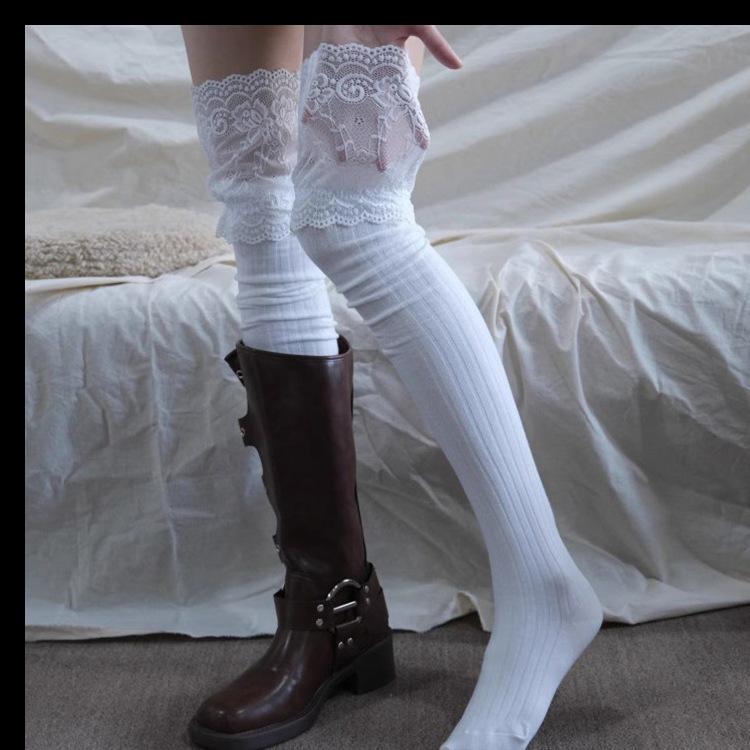 Tất bốt Jk ren cổ cao qua đầu gối phong cách Lolita nữ sinh Nhật Bản TB89