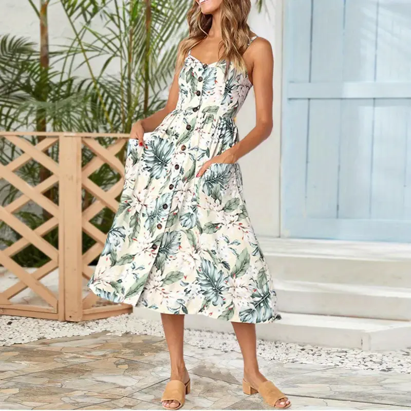 Bugudog-Womens Strappy Sun Dresses Summer Beach Midi Dress Plus Size 6-20 Holiday Casual Womenswear Comfort Blue Stripe 4