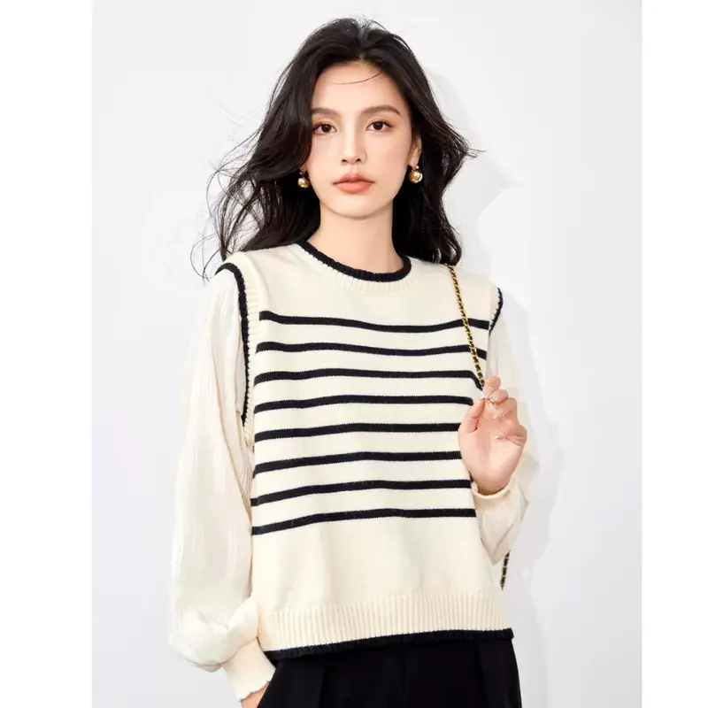 FLIDA - D28 atasan rajut wanita lengan balon panjang Korean Style - Remaja, Baju - Putih - Knitwear Tanga 0