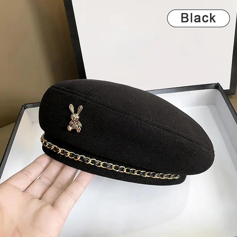 Mũ Nồi Mùa Đông, Phong Cách Nữ Nghệ Sĩ Pháp, Mũ Len Ấm Áp, Màu Trơn Quý Cô Thanh Lịch, Dễ Phối Đồ Với Mũ Họa Sĩ, Thiết Kế Hình Thỏ 7