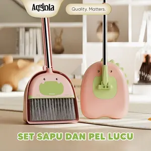 [EXCLUSIVE LAUNCH] ANGOLA Set Sapu Pengki & Pel Anak Cleaning Set Karakter 3IN1 D93-D94 Mini Broom Set Dustpan Microfiber Kain
