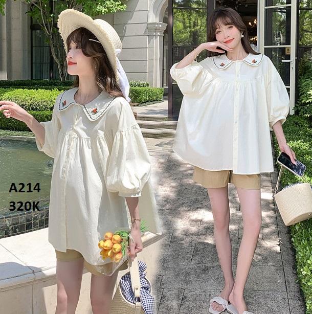 Áo sơ mi bầu phom baby doll thanh lịch trẻ trung A214