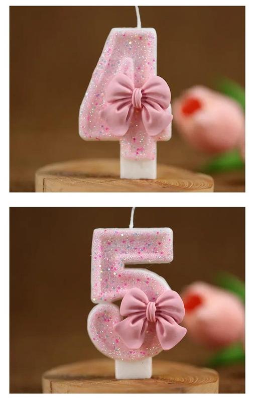 Product Introduction of Pink Bow Children's Birthday Candle 0-9 Digital Cake Decoration Ornaments 8