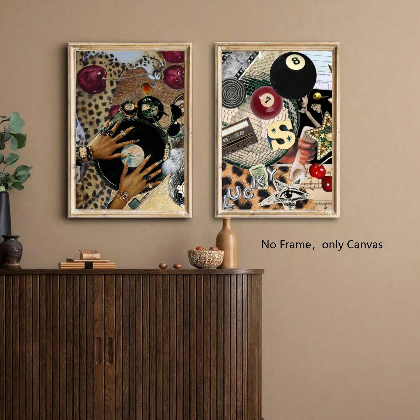 Vintage Style Pattern Unframed Painting, 2 Counts/set Canvas Wall Art, Wall Decor for Home Living Room Bedroom Study Room, Ornaments