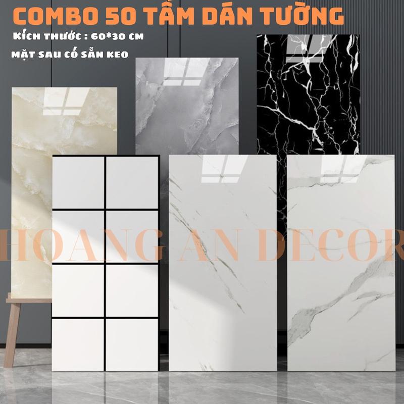 combo 50 tấm xốp dán tường pvc, kích thước 60x30 cm mặt sau có sẵn keo dán cho tường phẳng mịn và láng nhẵn