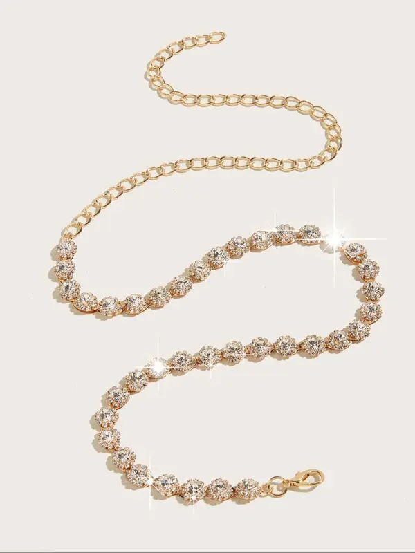 Women's Rhinestones Decor Chain Belt For Dress, Elegant Iron Waist Belt For Evening Party, Daily Clothing Decoration 5