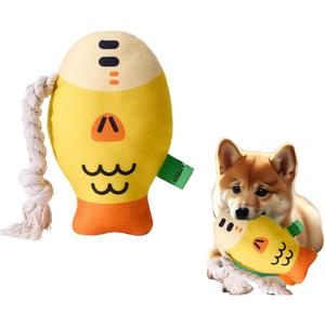 中型犬と小型犬のためのスクイーカーフィッシュぬいぐるみ犬のおもちゃ-ロープ付きの耐久性のある噛みにくいインタラクティブな猫のおもちゃ、退屈と歯のクリーニングの歯科治療のためのかわいい詰め物のおもちゃ